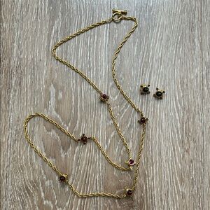 Gold jeweled necklace and earring set